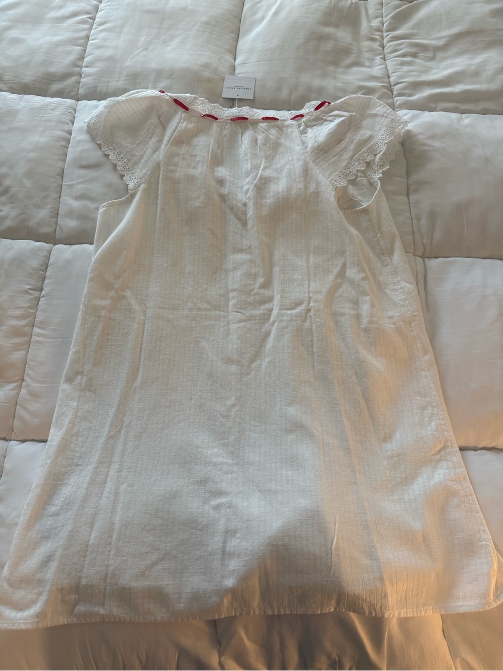 American Eagle Outfitters White Cotton Dress with Red Ribbon Accents - Picture 5 of 5